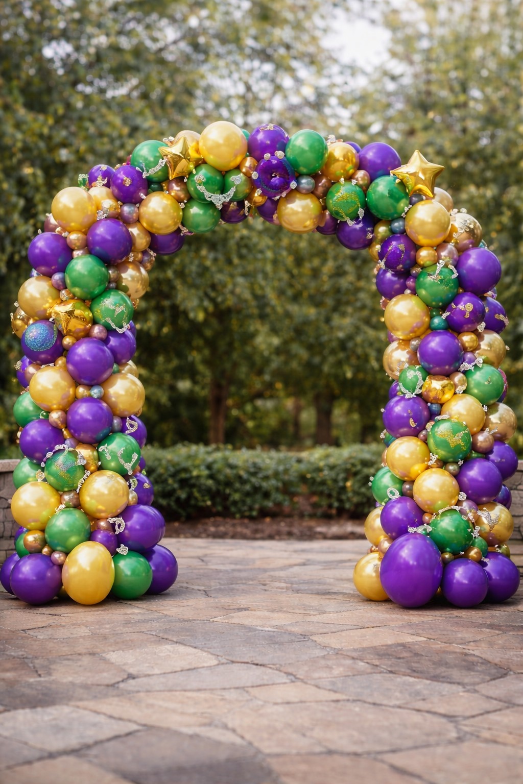 Mardi Gras purple, green & gold balloon arch