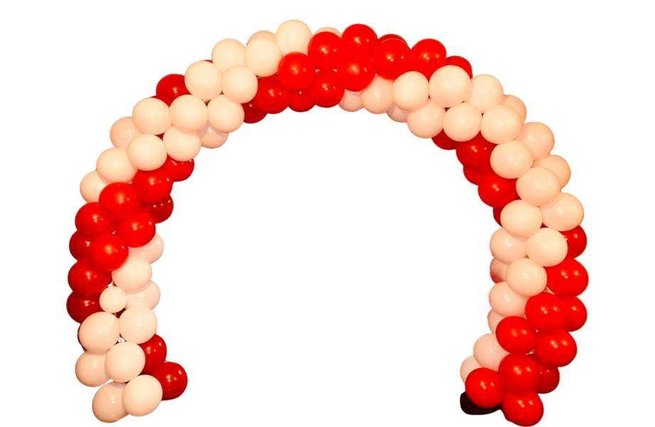 Red and white balloon arch